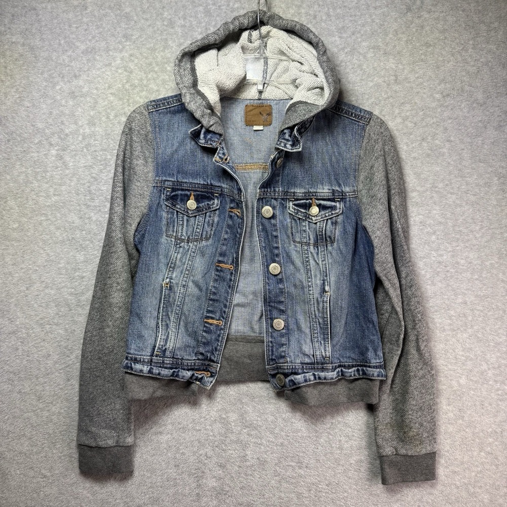 American Eagle Outfitters Denim Sweatshirt Jacket Womens Medium Hooded